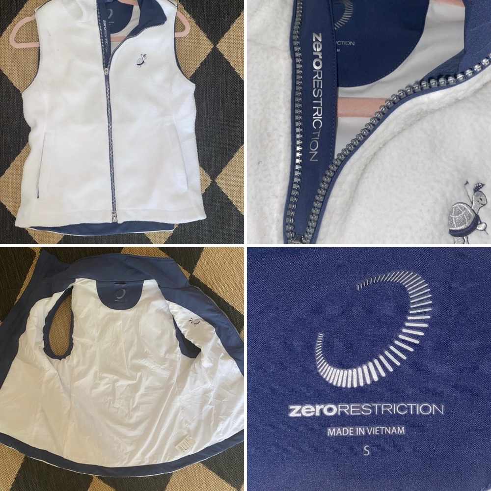 Zero Restriction Women's Bree Fleece Vest White Navy Loxahatchee Logo S EUC